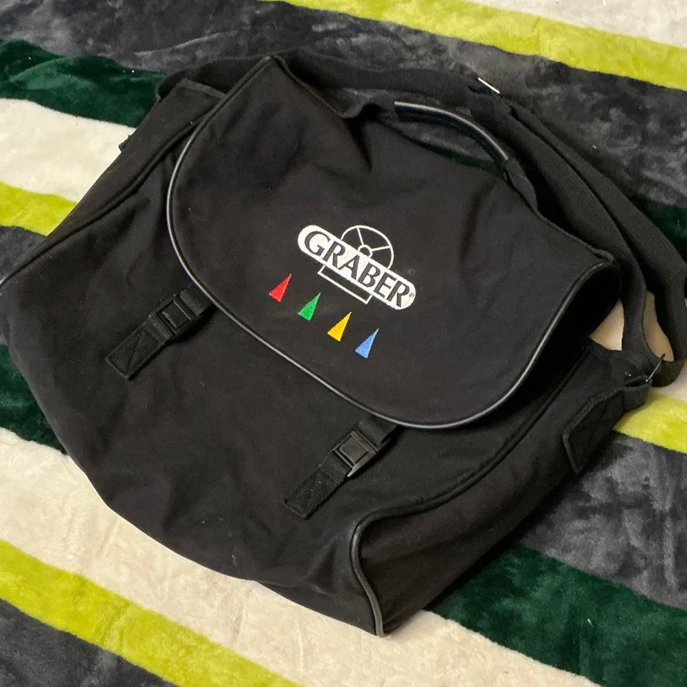 Lands' End Black Messenger Bag with Red, Green, Yellow & Blue Accents